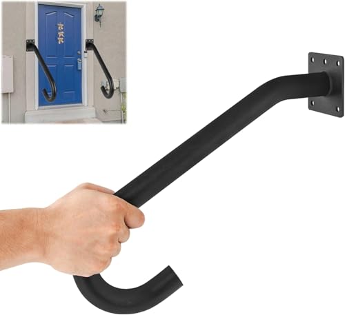VANROUG 2 Pcs Handrail for Outdoor Steps 1-3 Step Stair Handrail Safety Grab Bar for Stairs U-Shaped Handrail Black Wall Mounted Stair Railing Kit for Garage Porch Deck Entry Steps