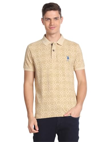 Image of U.S. Polo ASSN. Printed Slim Fit Polo T Shirts for Men - 100% Cotton, Half Sleeves Mens Tshirt