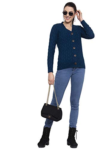 Image of Kalt Women Full Sleeves Cable Button Acrylic V-Neck Sweater