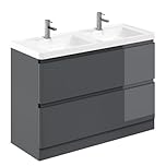 Go Bathrooms Vanity Unit 1200mm Anthracite Grey Bathroom Sink White Resin Basin Floor Standing Soft Close Drawers Newbold Bathroom Storage Vanity Unit