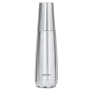 Milton Vertex Steel 1000 Thermosteel Hot or Cold Water Bottle with Stainless Steel Tumbler, 1 Litre, Silver