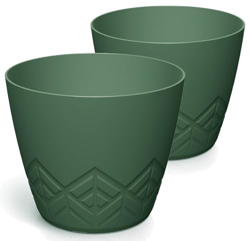 Tymar Blumentopf – Stilvoller Übertopf mit modernem Muster, 2pack, blumenübertopf_ARECO (Grün; ø 24 cm)