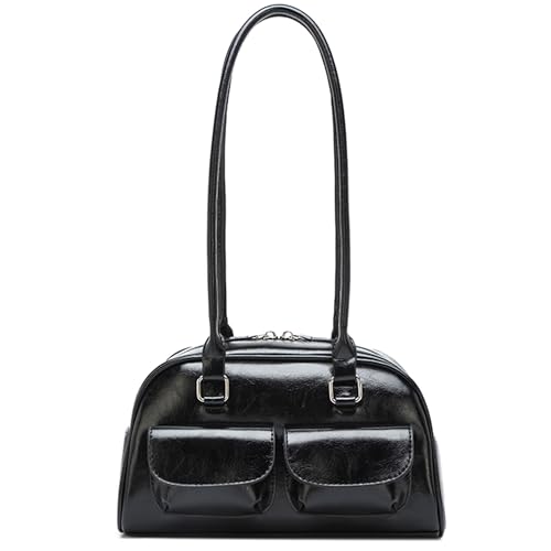 Image of Fozehlad Y2K Shoulder Bag for Women Retro PU Leather Tote Handbag Multi-Pocket Hobo Bag with Zipper for Gifts