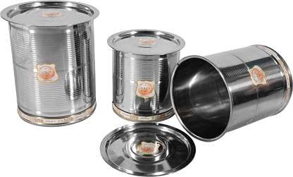 Stainless Steel Storage Box Drum for kitchen 30L (Pack of 3)