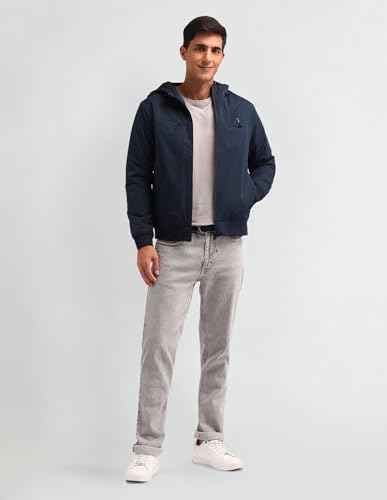 Image of U.S. Polo Assn. Denim Co. Men's Navy Solid Hooded Long Sleeve Casual Polyester Regular Fit Jacket
