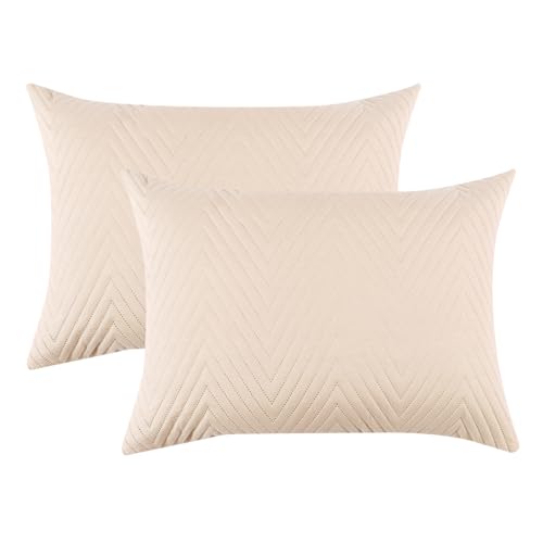 Image of RD TREND Pillow Cover Set of 2 | Quilted Cotton | Soft & Breathable | Skin & Hair Friendly | Hidden Zipper Pillowcases | Standard Size 18x28 Inches | Beige