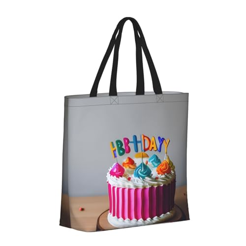 Happy Birthday Cake Print Women's Portable Tote Bag - Large Shopper for Beach,Travel,Gym | Summer Handbag2