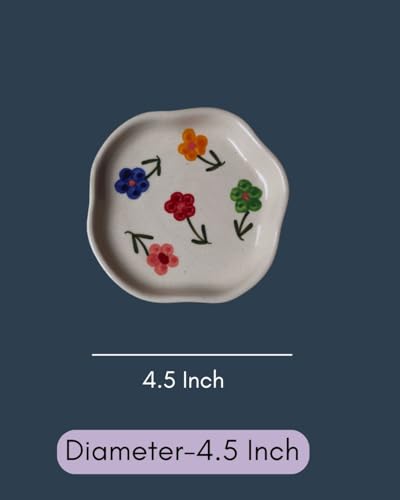 Image of WEAVING HOMES Floral Blossom Handmade Dessert Plate, Size: 11 cm Microwave & Dishwahsher Safe (Set of 1)