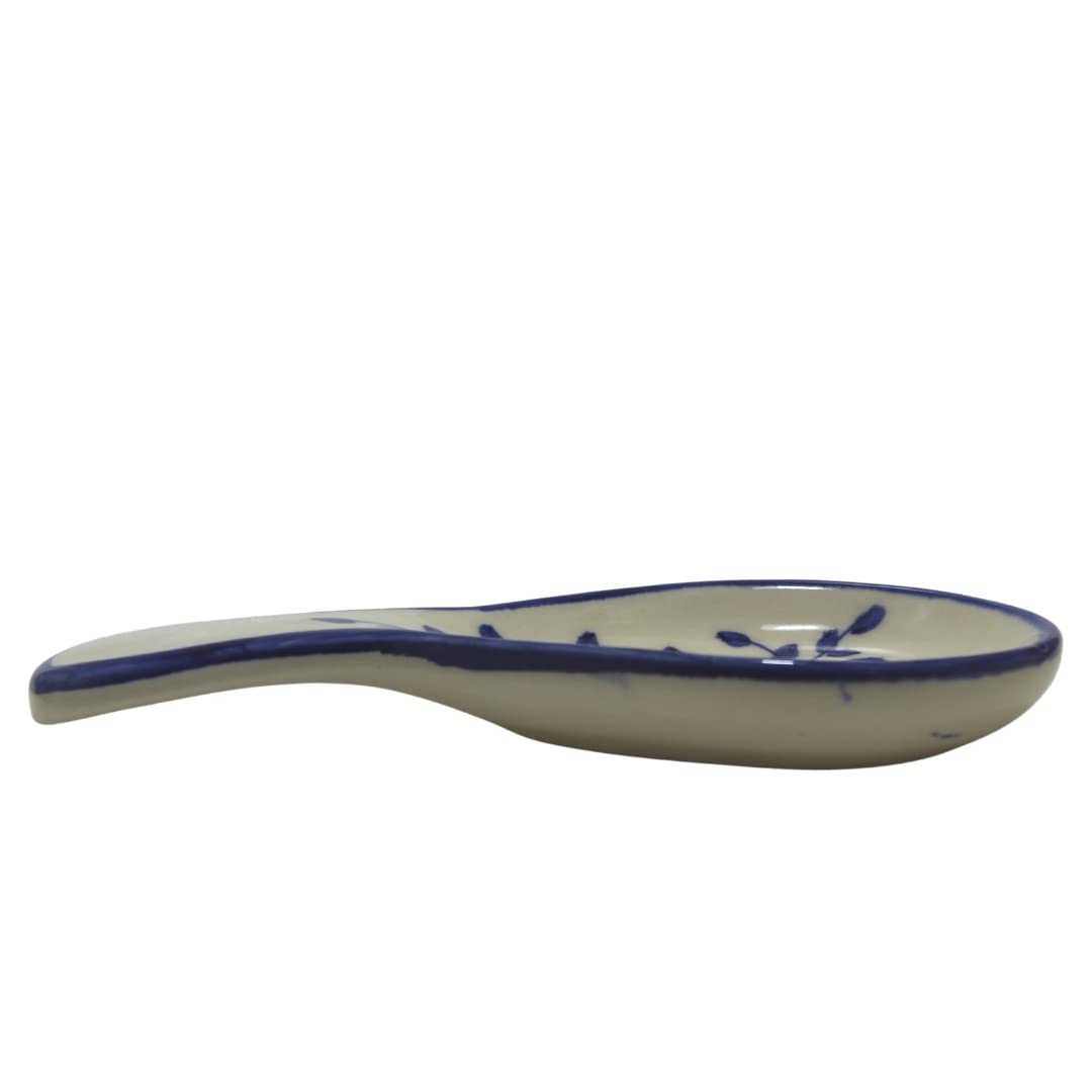 Mirakii Ceramic Spoon Rest Holder for Kitchen – Hand Painted Blue Floral Utensil Rest for Stove Top & Counter – Indian Pottery, Microwave & Dishwasher Safe - Image 8 thumbnail