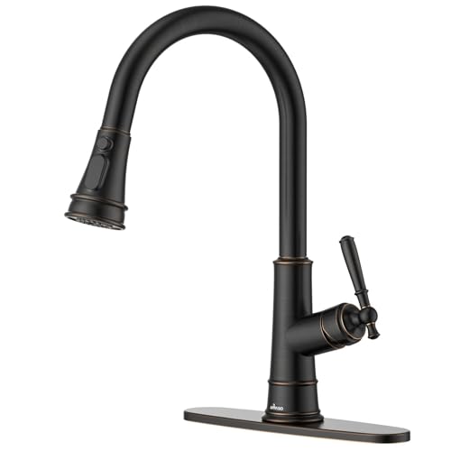 APPASO Bronze Kitchen Faucet with Pull Down Sprayer, Oil Rubbed Bronze Single-Handle High Arc Single Hole Pull Out Kitchen Sink Faucets (Patented Design), CUPC-Certified Pull-Out Hose
