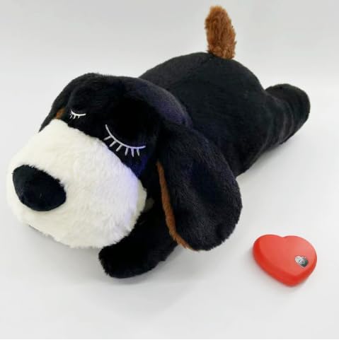 Dog Heartbeat Toy for Anxiety Relief, Dog Soft Plush Toy Pet Calming Puppy Behavioral Training (Black)