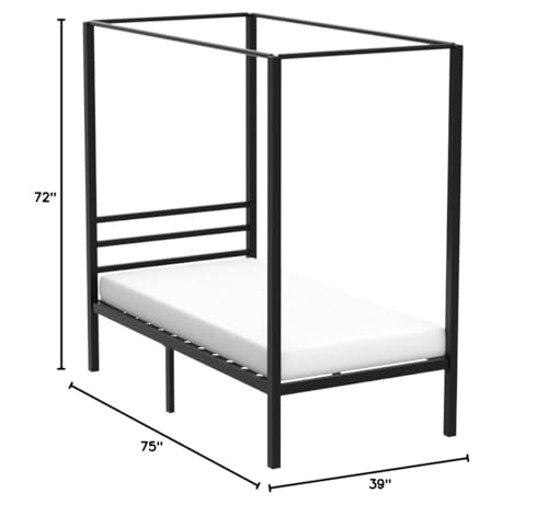YITAHOME Metal Four Posters Canopy Bed Frame 14 Inch Platform with Built-in Headboard Strong Metal Slat Mattress Support, No Box Spring Needed, Black, Twin Size