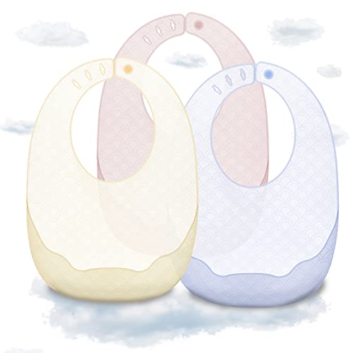 Image of BABELIO Ultra-Thin Set of 3 Silicone Baby Bibs for Babies & Toddlers (6-72 Months), Extra Soft and Durable Silicone Bibs, BPA Free, Waterproof, Unisex (Blue/Light Yellow/Pink)