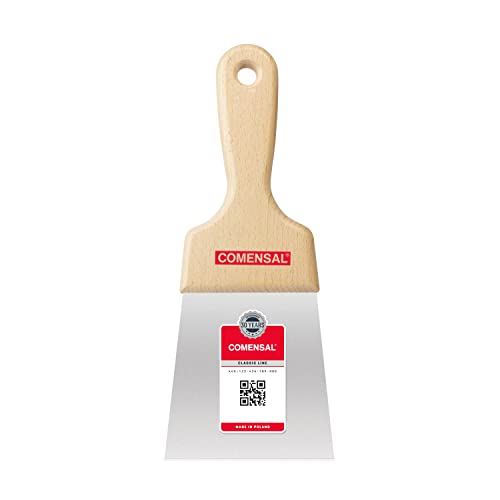 COMENSAL® Couteau à Enduit en Inox 100 mm - Spatule de Façade à Lame Plate - Couteau à Enduire avec Lame - Manche en Bois - Made in EU
