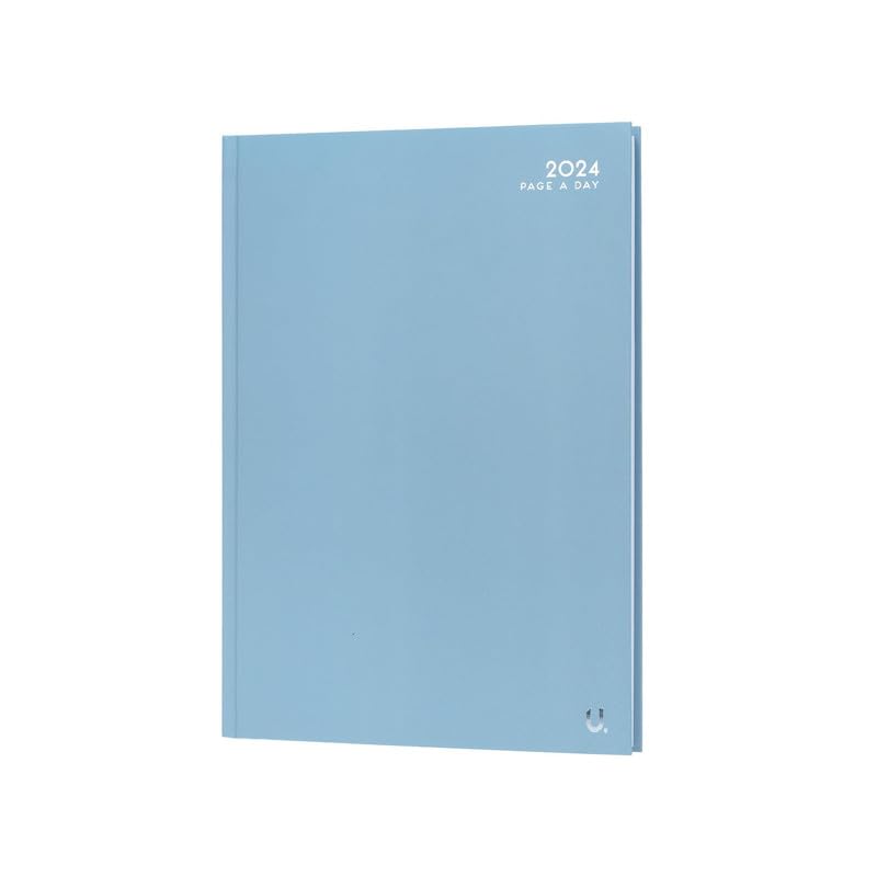 iTrend A4 Page a Day including Half Page Weekend Diary - Lined Diary with Premium Thick Paper - 2024 Diary Full Year Weekly Planner - Hard Back Cover and Ribbon - For Home School Office (Light Blue)