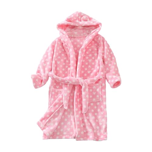 Unisex Kids Polka Dot Flannel Plush 𝐁ath𝗿obe Soft Fuzzy Fleece Hooded 𝗦leep𝚠ear with Belt 18 Month Old