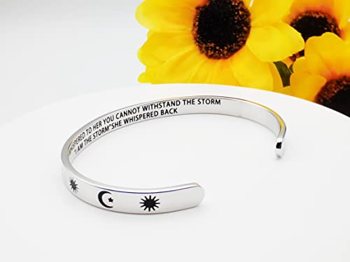 Dczosily Inspirational Cuff Bracelets For Women Stainless Steel Jewelry Bracelets Motivational Bangles Personalized Graduation Gifts For Best Friend (I Am The Storm She Whispered Back) #TOP3