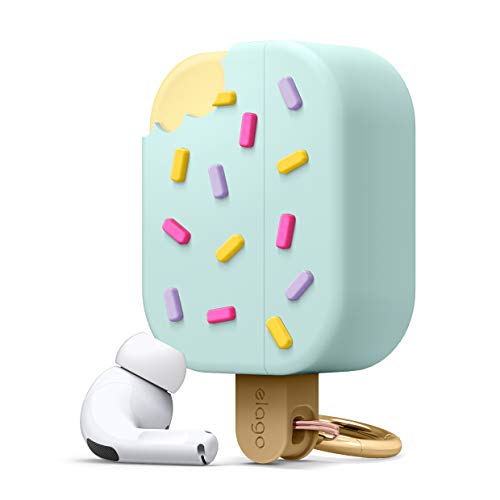 elago アイスクリームケース カラビナ付き AirPods Pro ケースに対応 - プレミアムシリコン、3D ファンラブケース (ミント)