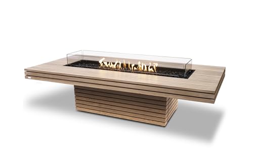 Gin 90 Chat Teak Fire Table | Freestanding | Gas Fire Pit | Indoor and Outdoor Portable Fire Pit Table | Coffee Table | Weather Resistant | Tabletop Fire Pit | Smokeless | EcoSmart Fire