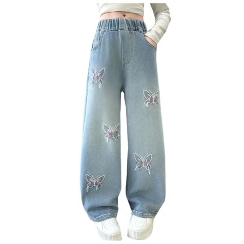 Siehin Mädchen Straight Jeanshose Kinder Frühling-Herbst Weitem Bein Denim Freizeithose Elastischem Bund Jeans