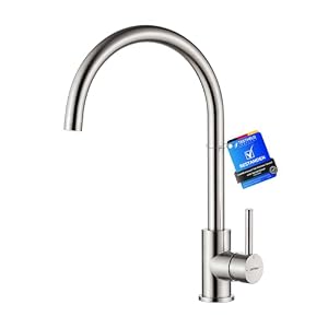 GRIFEMA G4008 Robinet de Cuisine Mitigeur Évier à Poignée Unique, Arc Élevé Débit Élevé 360, Acier Inoxydable Économe en Eau [Classe A+] Exclusivité Amazon