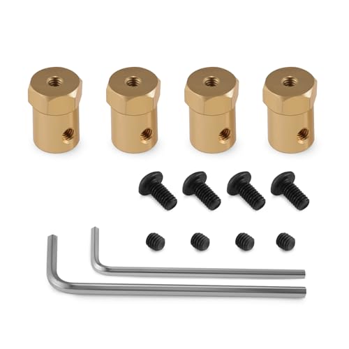 SHALUOMAN 4pcs Hex Coupler 4mm Bore Motor Hex Brass Shaft Coupling Connector for Car Model Shaft Connection RC Motor Car Wheels Tires Shaft Motor (4mm)