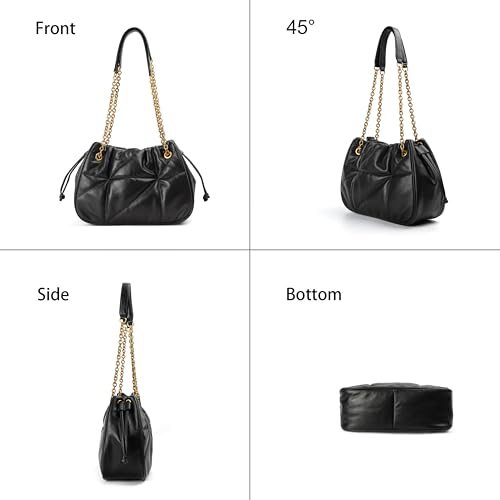 DORIS&JACKY Leather Quilted Tote Bag for Women Designer Lambskin Puffy Shoulder Purse With Metal Chain Strap4