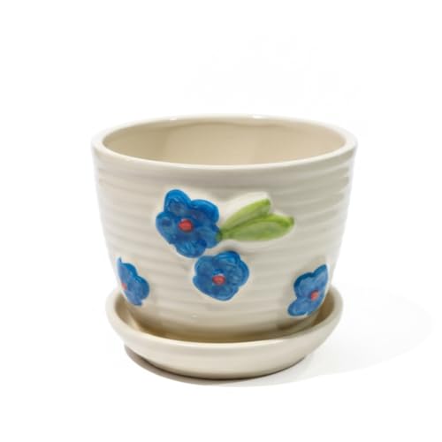 Image of Kraftlik Handicrafts Small Ceramic Planter with Attached Saucer | White Textured Mini Flower Pot for Succulents & Home Decor (Pack of 1)