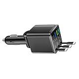 Kompakter Auto Adapter 3 Anschlüsse Einziehbares 70-cm Kabel 180° Drehung Schnelles Digitales Display Für Mobiltelefone PD Autoladegeräte Mit Sicherheitsfunktionen