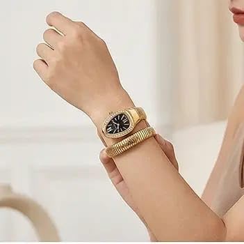 Women's Snake Watch Fashion Luxury Classic Casual Watch Perfect Gift for Women Girls (Gold Black Dial)