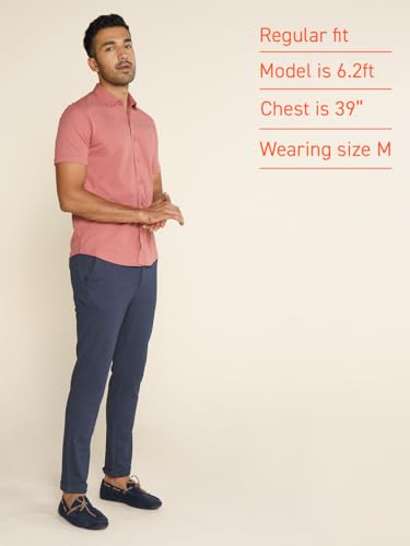Image of DaMENSCH Men's Constant All-Degree Half Sleeve Regular fit Shirt, Pique Textured, Thermoregulating Cotton Blend, Recycled Fabric Shirts Stylish
