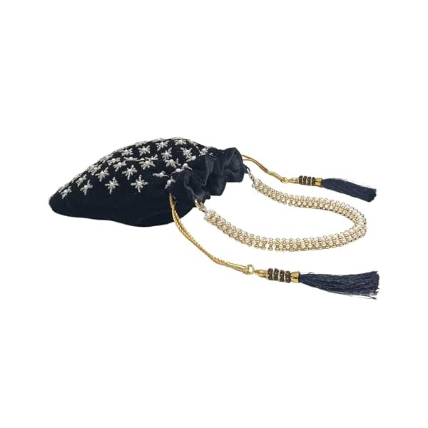 Amerie Fashions Women's Black Pearl Beaded Floral Potli Bag Purse for Party Wedding - Image 6