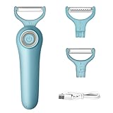 Elektrischer Gemüseschäler | Automatischer Orbital-Schäler mit 3 Edelstahlklingen | USB-Aufladbar für Kartoffeln, Äpfel, Karotten | Spülmaschinenfest & Leicht (Küche, Camping)(Blau)