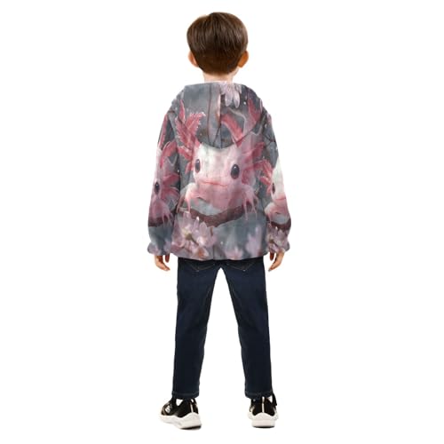 Kawaii Pink Axolotl Cherry Blossoms Toddler Fleece Jacket Girl Boys Hooded Fleece Jacket Coat4