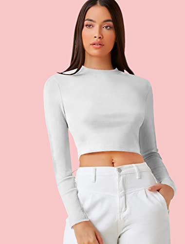 Image of Dream Beauty Fashion Women's Casual Round Neck Long Sleeves Stylish Crop Top - 17 inch Inches (Tee-Tally 02)