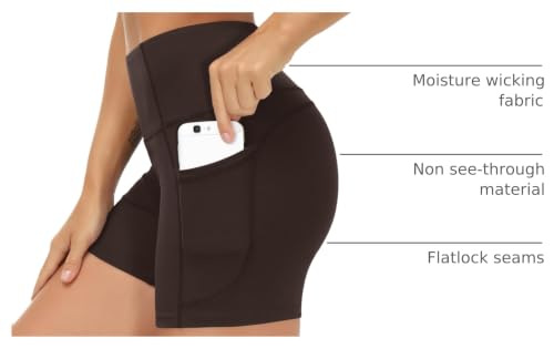Image of THE GYM PEOPLE High Waist Yoga Shorts for Women's Tummy Control Fitness Athletic Workout Running Shorts with Deep Pockets