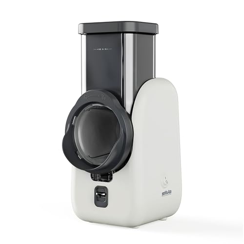 Silva Schneider SKR 800 - Rallador eléctrico de cocina, 80 W, 4 accesorios de corte, cuchillas giratorias de acero inoxidable, diseño seguro sin contacto con la hoja, fácil limpieza, blanco/gris