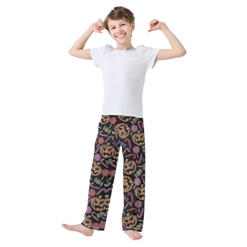 Pumpkin Candy Boys Long Pants Soft Trousers Elastic Waist Kids Lounge Bottoms with Pockets S-XL2