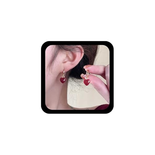 Allereya Vintage Pendientes Colgantes Corazon Rojo Coral Rojo Corazon Amor Huggie Pendientes Oro Aro Huggie Pendientes Joyeria Para Mujeres Y Ninas