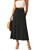 YSYOKOW Long Skirts for Women Flowy Elastic High Waist Midi A-line Skirt for 2025 Casual Boho Trendy(Black, Medium)