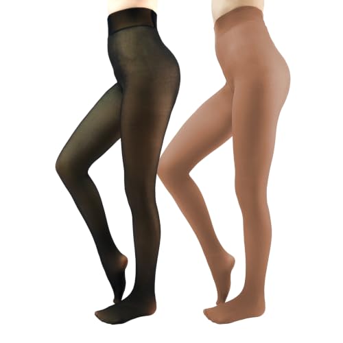 Image of X-CHENG Women Fleece Lined Tights Fake Translucent Sheer Thermal Tights
