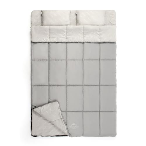 Naturehike Saco de dormir doble ultraligero de algodón con 2 almohadas y mochila para camping, viajes en coche y uso familiar (gris)