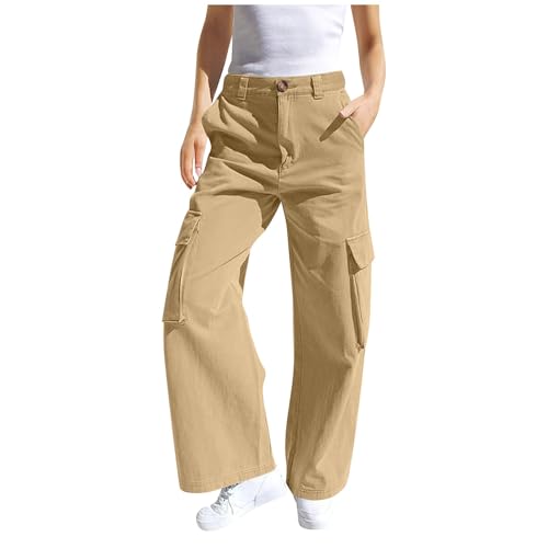 Teen Girls Baggy Parachute Pants Straight High Waist Wide Leg Cargo Trousers Kids Thin Fall Hiking Pants with Pockets