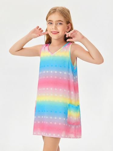 Image of Batermoon Girls Swim Cover Up V Neck Swiss Polka Dot Summer Beach Dress | Kids Cover-Ups, Sleeveless Vacation Swimwuits, Boho Cute Dresses with Pockets 4-14 Years