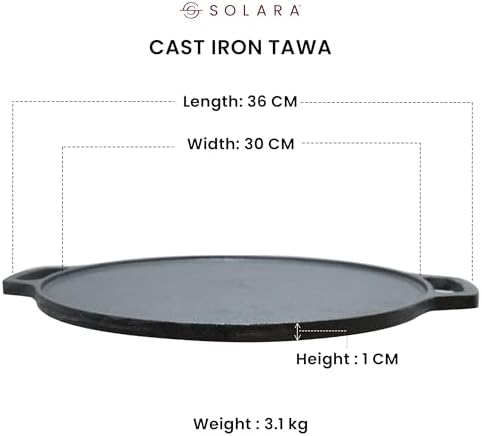 SOLARA Cast Iron Tawa for Dosa 12 Inch (30 cm), Tawa for Dosa, Uthappam, Roti, Chapati, Naan, Gas and Induction Safe, Cast Iron Cookware Dosa Pan