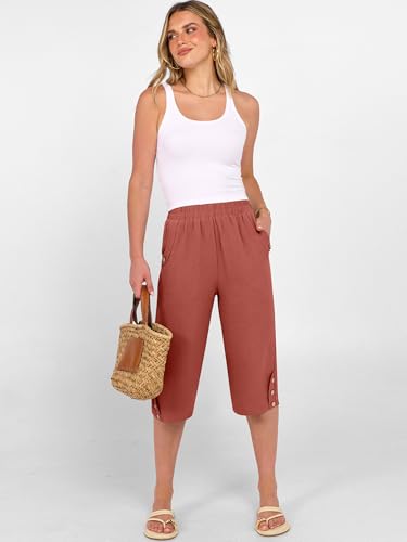 Image of ANRABESS Womens Wide Leg Capri Pants Elastic Waist Casual Loose Lounge Trousers 2026 Summer Flowy Beach Vacation Clothes