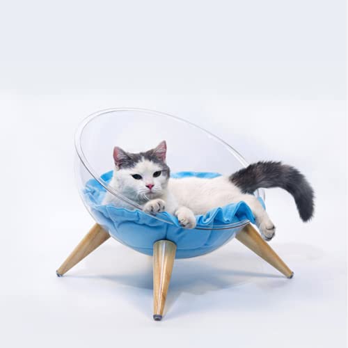 Shengocase 2-Pack Stylish Spaceship Capsule Acrylic Bubble Clear Cat Bed Couch Bowl Nest With Cushion, Wood Elevated Transparent Cat Bed #TOP7