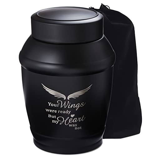 Image of Black Medium Cremation Urns for Human Ashes Adult Male Female | 5.7Inch Medium Urn for Human Ashes - Memorial Token Urn with Velvet Bag - A Perfect Tribute & Gift for Families
