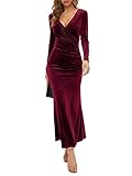 ZABERRY Christmas Party Burgundy Dress Formal Elegant Christmas Wedding Guest Long Sleeve Maxi...