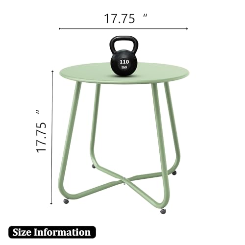 Decksplore Patio Side Table Waterproof Round Metal Steel Weather Resistant Portable Outdoor and Indoor End Table for Garden Balcony Yard, Bean Green – product image 3